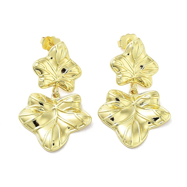 

PandaHall Rack Plating Brass Leaf Dangle Stud Earrings, Lead Free & Cadmium Free, Real 18K Gold Plated, 40x25mm Brass Leaf