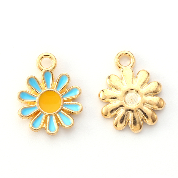 

PandaHall Alloy Enamel Charms, Flower, Light Gold, Cyan, 14x12x2mm, Hole: 1.6mm Alloy+Enamel Flower Cyan