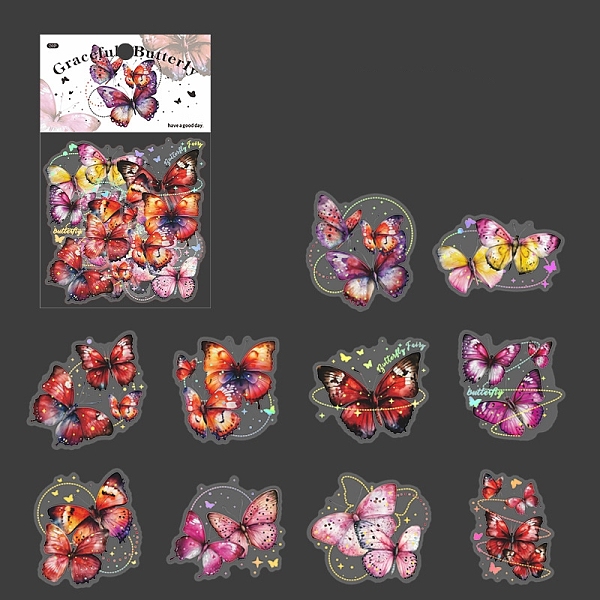 

PandaHall 20Pcs 10 Styles Butterfly Waterproof PET Plastic Self-Adhesive Decorative Stickers, for Scrapbooking, Travel Diary Craft, Hot Pink...