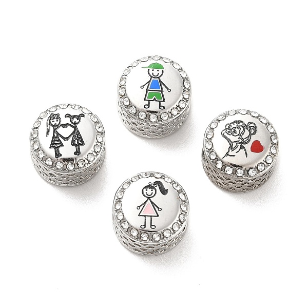 

PandaHall 304 Stainless Steel European Beads, with Enamel & Rhinestone, Large Hole Beads, Flat Round with Human, Stainless Steel Color..., Black