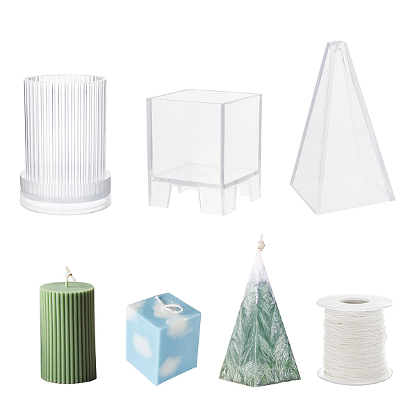 PandaHall Olycraft Plastic Candle Molds Sets, for Candle Making Tools, with Eco-Friendly Candle Wick, Cotton Cord, Clear, 10.8x5.7x5.7cm...
