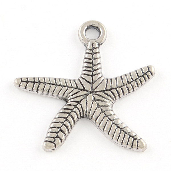 

PandaHall Tibetan Style Alloy Pendants, Cadmium Free & Lead Free, Starfish/Sea Stars, Antique Silver, 24x24x2mm, Hole: 2mm Alloy Starfish