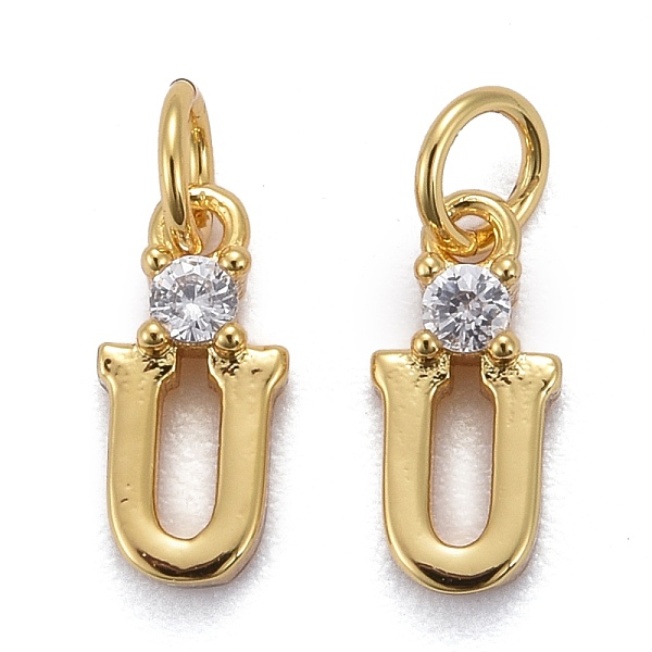

PandaHall Brass Micro Pave Clear Cubic Zirconia Pendants, with Jump Rings, Real 18K Gold Plated, Long-Lasting Plated, Letter, Letter.U...