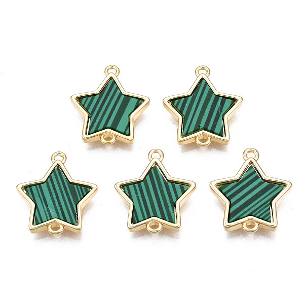 

PandaHall Brass Connector Charms, with Synthetic Malachite, Cadmium Free & Nickel Free & Lead Free, Real 18K Gold Plated, Star, Sea Green...