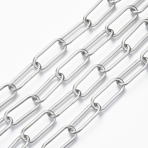 

PandaHall Unwelded Iron Paperclip Chains, Drawn Elongated Cable Chains, with Spool, Platinum, 24.4x10x2mm, about 32.8 Feet(10m)/roll Iron