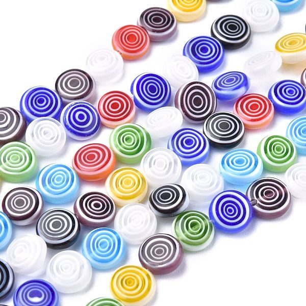 

PandaHall Flat Round Handmade Millefiori Glass Beads, Mixed Color, 10x4mm, Hole: 1mm, about 38pcs/strand, 14.5 inch Millefiori Lampwork Flat..., Multicolor