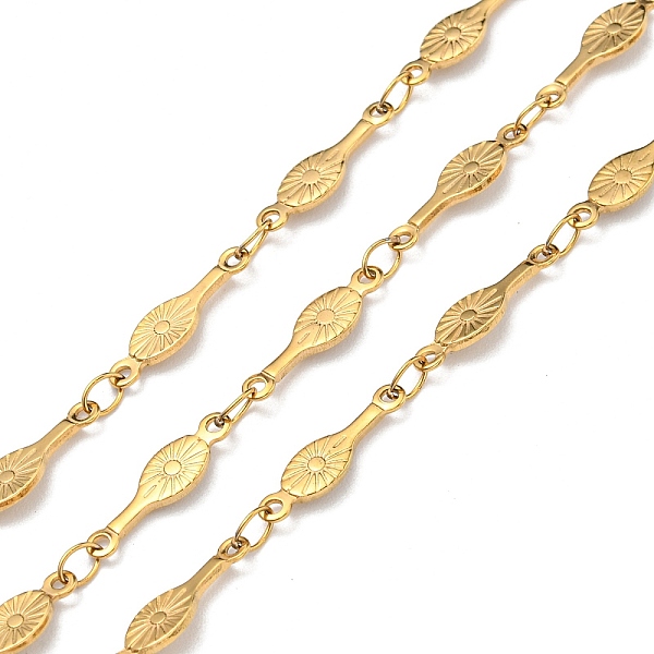 

PandaHall 304 Stainless Steel Racket Link Chains, Soldered, with Spool, Real 18K Gold Plated, 14x4x1mm, 10m/roll 304 Stainless Steel