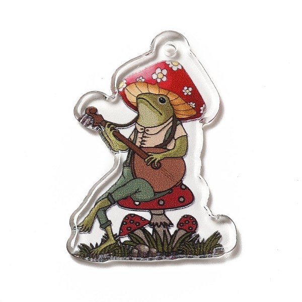 

PandaHall Printed Transparent Acrylic Pendants, Mushroom Frog Charm, 37.5x26x2.3mm, Hole: 2mm Acrylic Frog