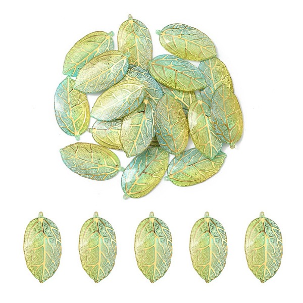 

PandaHall Transparent Acrylic Pendants, with Plated Bottom, for DIY Earring Making, Leaf, Green, 40x21x5mm, Hole: 1.2mm Acrylic Leaf Green