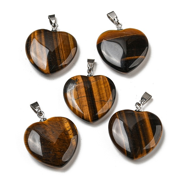 

PandaHall Natural Tiger Eye Pendants, Heart, with Brass Findings, Platinum, 22~23x20~20.5x6~7.5mm, Hole: 5x8mm Tiger Eye Heart