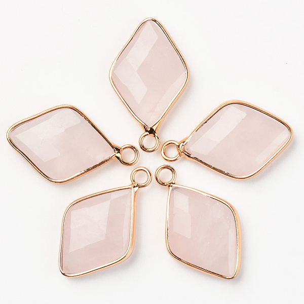 

PandaHall Natural Rose Quartz Pendants, with Light Golden Plated Brass Edge, Rhombus, Faceted, 26x15.5x4.5mm, Hole: 2mm Rose Quartz Rhombus