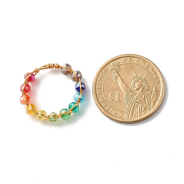 

PandaHall Glass Beads Rings, AB Color Plated, Brass Braided Beads Ring for Children Girl Women, Golden, Colorful, US Size 9 3/4(19.5mm)...