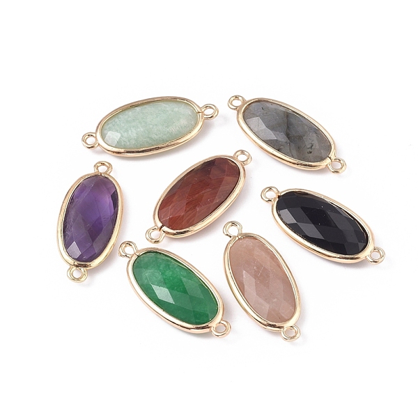 

PandaHall Natural & Synthetic Mixed Gemstone Links connectors, with Brass Findings, Faceted, Oval, Golden, 28~28.5x12x5mm, Hole: 1.6mm Mixed...