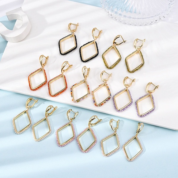 ラックメッキ真鍮キュービックジルコニア菱形フープピアス