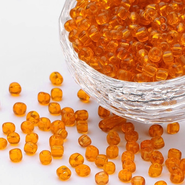 

PandaHall (Repacking Service Available) Glass Seed Beads, Transparent, Round, OranGoe, 6/0, 4mm, Hole: 1.5mm, about 12G/bag Glass Orange