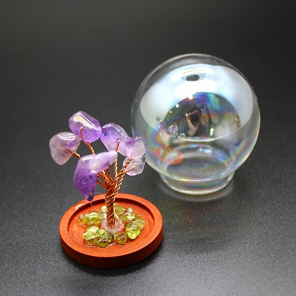 

PandaHall Natural Amethyst Chips Tree Decorations, Wood & Glass Round Bell Jar with Copper Wire Feng Shui Energy Stone Gift for Home Office...