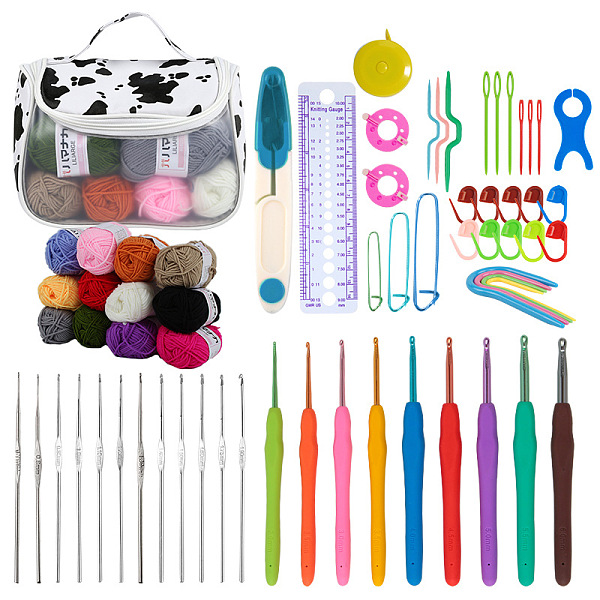 PandaHall DIY Knitting Kits with Storage Bags for Beginners Include Crochet Hooks, Polyester Yarn, Crochet Needle, Stitch Markers, Scissor...