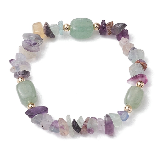 Braccialetti Elasticizzati Da Donna Con Chip Di Fluorite Naturale E Perline Cuboidi