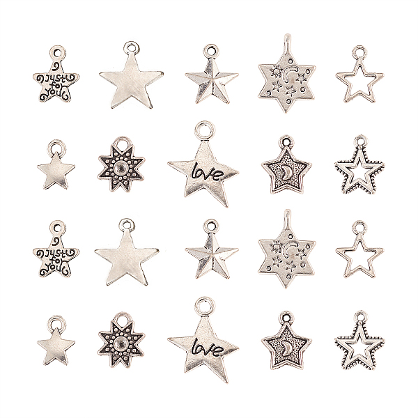 

PandaHall 100Pcs 10 Styles Tibetan Style Alloy Star Charms, Cadmium Free & Lead Free, Antique Silver, 12.5x9x2.5mm, Hole: 2.5mm, 10pcs/style...