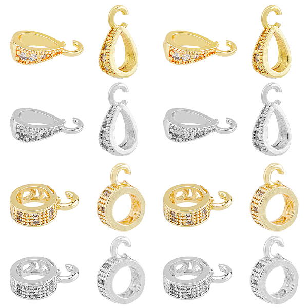 

PandaHall SUPERFINDINGS 20Pcs 4 Style Brass Micro Pave Clear Cubic Zirconia Pendant Bails, Tube Bails, Platinum & Golden, 10~11x5.5~7x3mm...