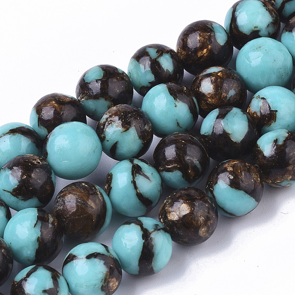 

PandaHall Assembled Synthetic Turquoise and Bronzite Beads Strands, Round, 8mm, Hole: 1.4mm, about 46~47pcs/strand, 15.15 inch(38.5cm)...