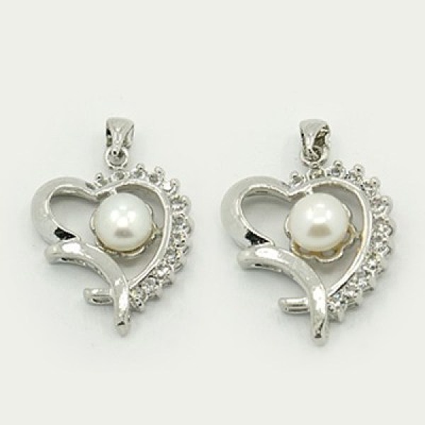 

PandaHall Natural Cultured Freshwater Pearl Pendants, with Brass Rhinestone Findings, Heart, Platinum Metal Color, White, 25x20x7mm, Hole...