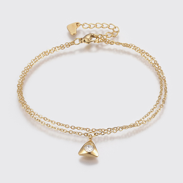 

PandaHall 304 Stainless Steel Cable Chain Bracelets, Multi-strand Bracelets, with Rhinestone, Lobster Claw Clasps, Triangle, Golden, Crystal..., Clear