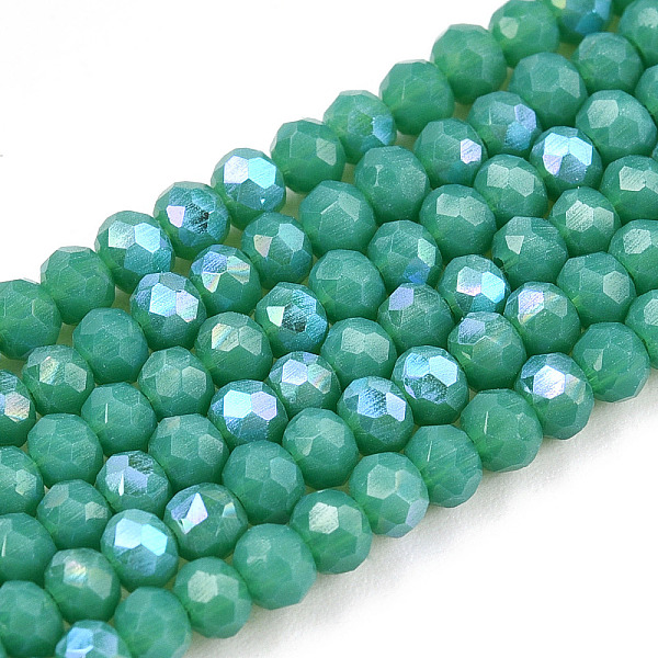 

PandaHall Electroplate Opaque Solid Color Glass Beads Strands, Half Rainbow Plated, Faceted, Rondelle, Light Sea Green, 3x2mm, Hole: 0.8mm...