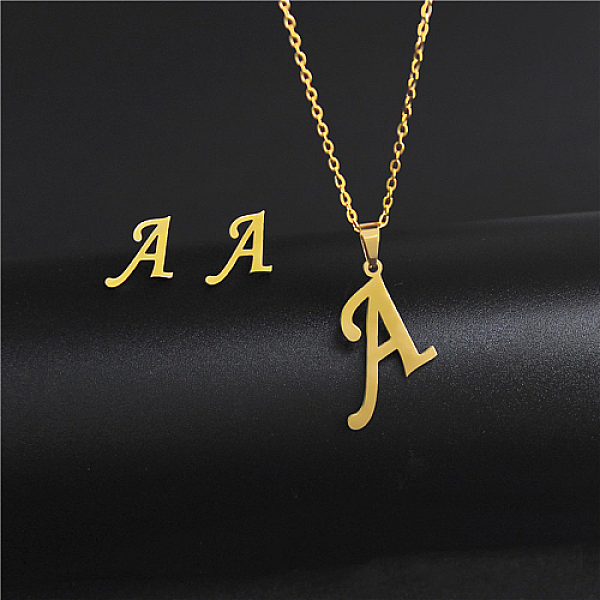 

PandaHall Golden Stainless Steel Initial Letter Jewelry Set, Stud Earrings & Pendant Necklaces, Letter A, No Size Stainless Steel Letter A