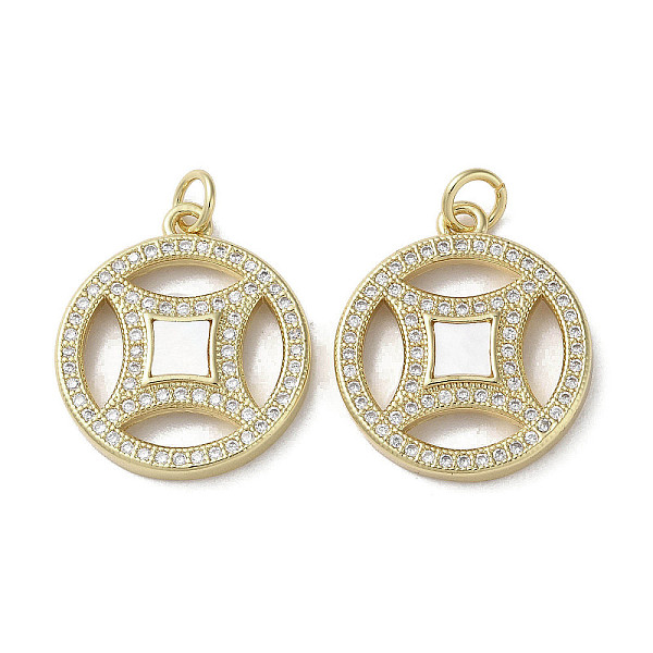 

PandaHall Brass Micro Pave Cubic Zirconia Pendants, with Shell, Copper Cash, Real 18K Gold Plated, 21.5x18.5x3mm, Hole: 3mm Brass+Cubic..., Clear