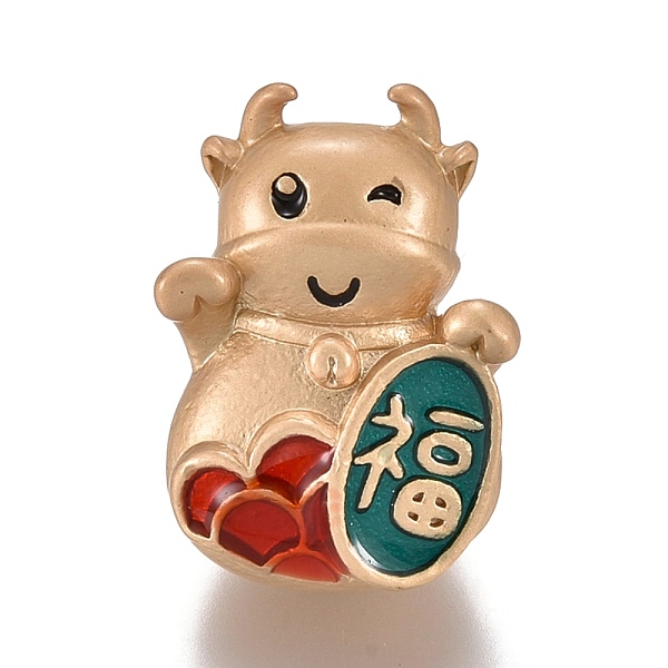 

PandaHall Alloy Enamel Beads, Cattle with Chinese Character Fu, Matte Gold Color, Red, 16.5x11.7x8mm, Hole: 3.2x4mm Alloy+Enamel Cattle Red