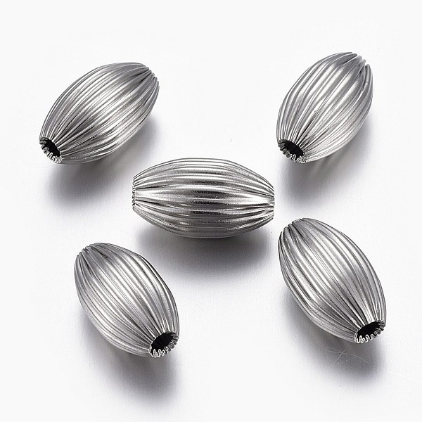 

PandaHall 304 Stainless Steel Corrugated Beads, Oval, Stainless Steel Color, 16x9.5~10mm, Hole: 3mm 304 Stainless Steel Oval