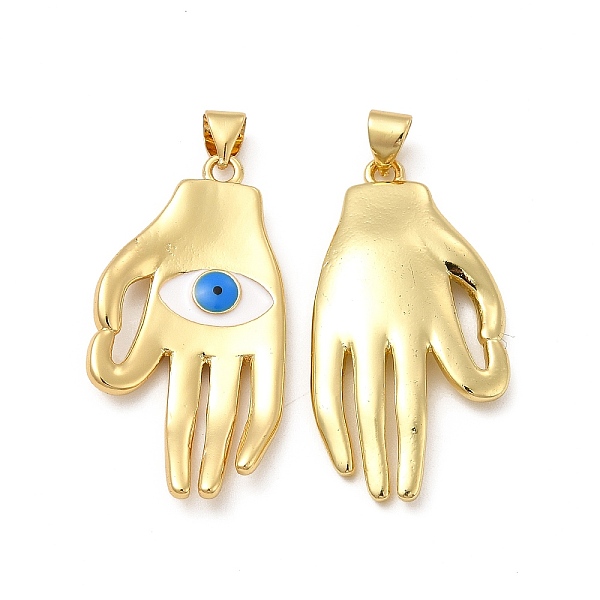 

PandaHall Brass Micro Pave Cubic Zirconia Pendants, with Enamel Evil Eye, Buddha Hand Charm, Golden, 35.5x18.5x3mm, Hole: 3mm Brass+Cubic..., White