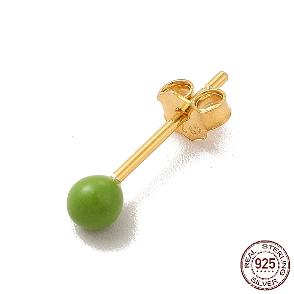 

PandaHall Enamel Round Ball Stud Earrings, Golden 925 Sterling Silver Jewelry for Women, Yellow Green, 14.5x3mm, Pin: 0.8mm Sterling Silver
