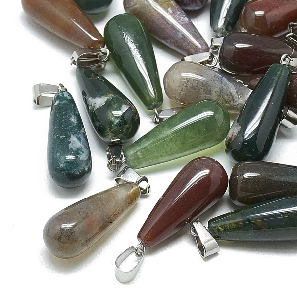 

PandaHall Natural Indian Agate Pendants, with Stainless Steel Snap On Bails, teardrop, 28~30x10~12mm, Hole: 6x4mm Indian Agate Teardrop