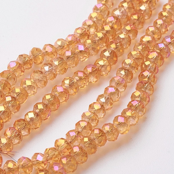 

PandaHall Electroplate Glass Beads Strands, Full Rainbow Plated, Faceted, Rondelle, Coral, 4~4.5x3mm, Hole: 0.5mm, about 130~135pcs/strand..., Red