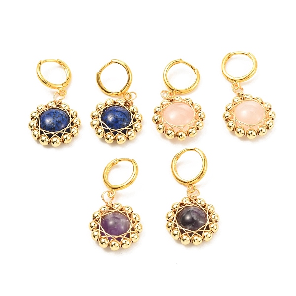 

PandaHall Wire Wrap Natural Mixed Stone Beads Flat Round Charm Hoop Earrings, Brass Jewelry for Women, 38.5~40mm, Pin: 1mm Mixed Stone Flat...