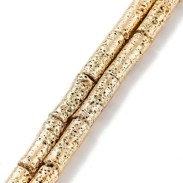 

PandaHall Electroplated Natural Lava Rock Beads Strands, Column, Light Gold Plated, 13~13.5x4.5mm, Hole: 1mm, about 30pcs/strand, 15.91''...