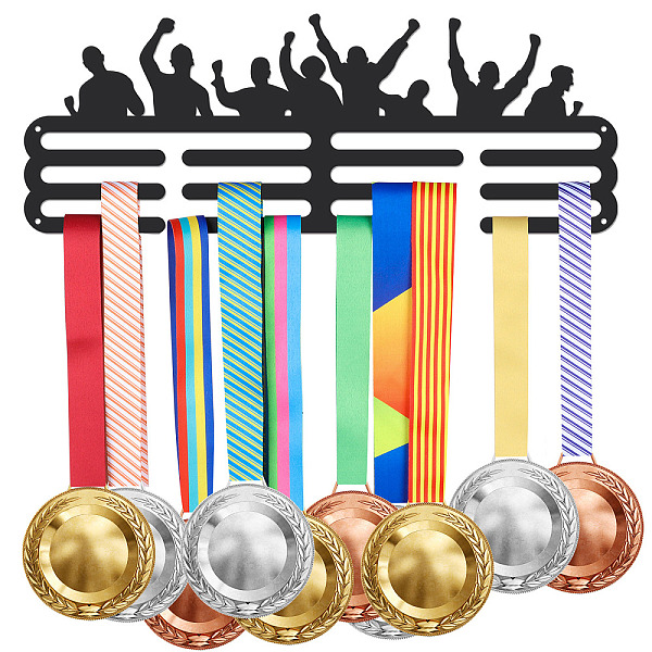 

PandaHall Iron Medal Holder Frame, Medals Display Hanger Rack, 3 Lines, with Screws, Rectangle, Human Pattern, 150x400mm Iron Human