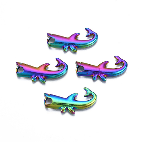 

PandaHall Rainbow Color Alloy Pendants, Cadmium Free & Lead Free, Shark, 30x16.5x3mm, Hole: 2.5x4mm Alloy Other Animal