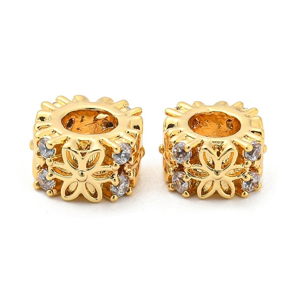 

PandaHall Rack Plating Brass Micro Pave Cubic Zirconia Europeam Beads, Large Hole Beads, Long-Lasting Plated, Cadmium Free & Lead Free, Flat..., Clear