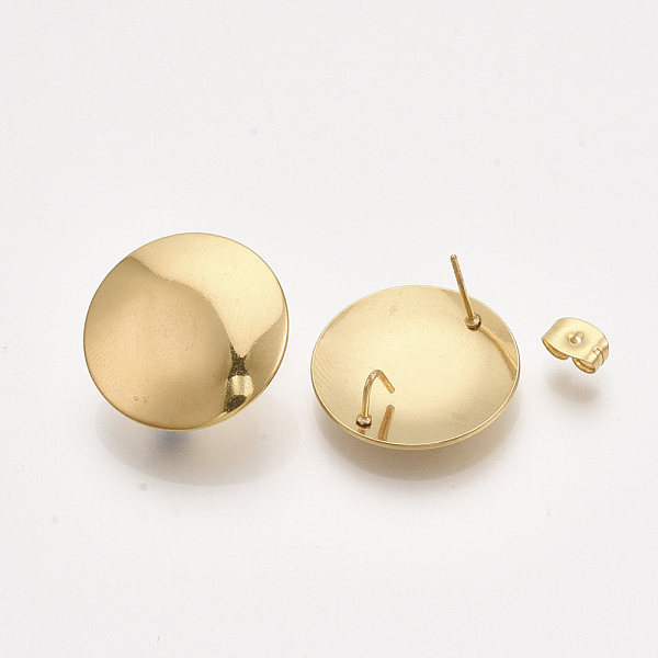 

PandaHall 201 Stainless Steel Stud Earring Findings, 304 Stainless Steel Pins, with Loops and Ear Nuts, Flat Round, Golden, 20mm, Hole...