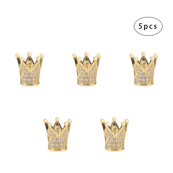 

PandaHall Eco-Friendly Brass Micro Pave Cubic Zirconia Crown Beads, Lead Free & Cadmium Free & Nickel Free, Clear, Golden, 12.5x12mm, Hole...