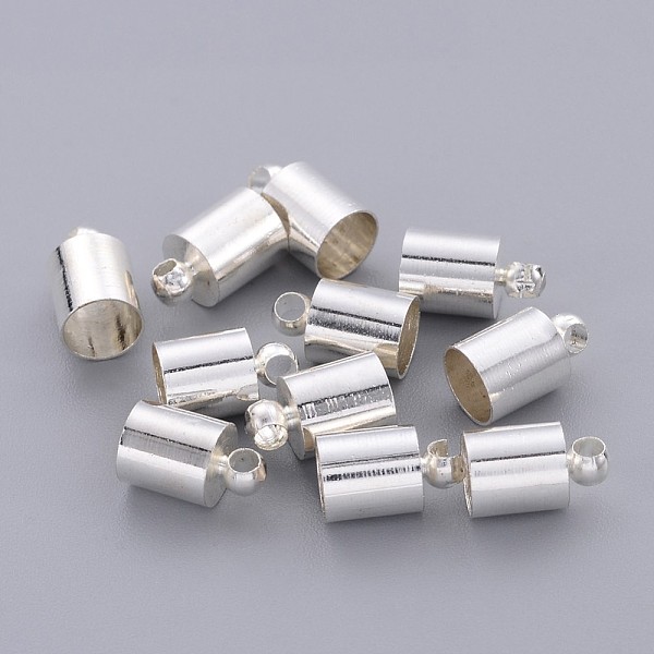 

PandaHall Brass Cord Ends, Nickel Free, Silver Color Plated, about 6mm wide, 10mm long, 5.5mm inner diameter, hole: 1.2mm Brass
