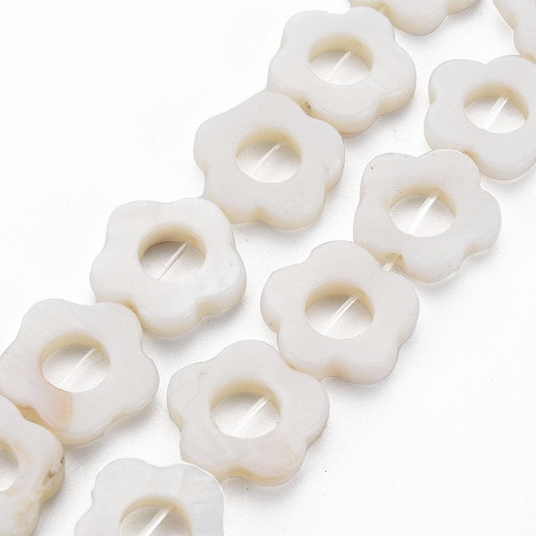 

PandaHall Freshwater Shell Beads Frames Strands, Dyed, Flower, White, 14.5~15x15~16x2.5mm, Hole: 1mm, about 23pcs/strand, 13.19 inch(35cm)...