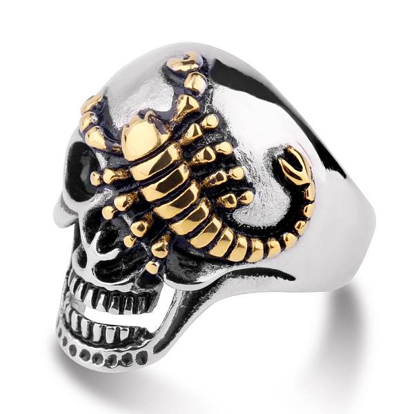 

PandaHall Two Tone 316L Surgical Stainless Steel Skull with Scorpion Finger Ring, Gothic Punk Jewelry for Men Women, Golden & Stainless...