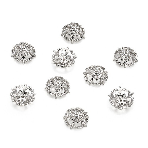 

PandaHall Brass Bead Caps, 5-Petal, Flower, Platinum, 10x3mm, Hole: 1mm Brass