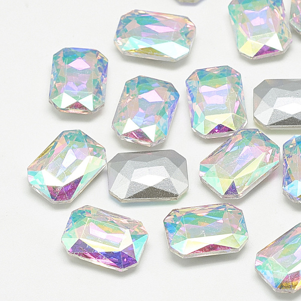 

PandaHall Pointed Back Glass Rhinestone Cabochons, Faceted, Rectangle Octagon, Crystal AB, 10x8x3.5mm Glass Rhinestone Octagon White