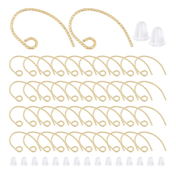 

PandaHall 100Pcs Brass Earring Hooks, Ear Wire, with 120Pcs Plastic Ear Nuts, Golden, 21~22x13~14mm, Hole: 0.8mm, 21 Gauge, Pin: 0.7mm...