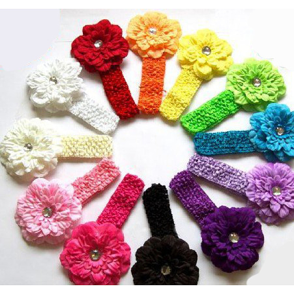 

PandaHall Cotton Elastic Baby Headbands, for Girls, Hair Accessories, with Rhinestone, Flower, Mixed Color, 280x38mm Cloth Multicolor
